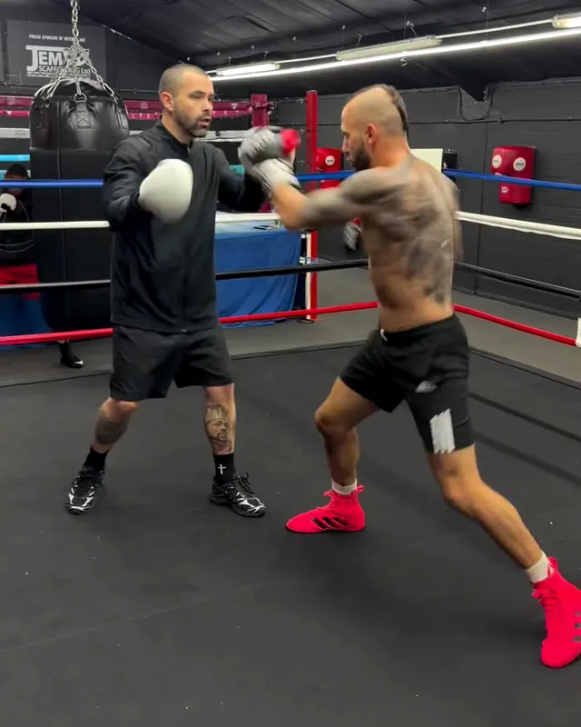 Ege Konuk working the pads at Intense Boxing in Plymouth
